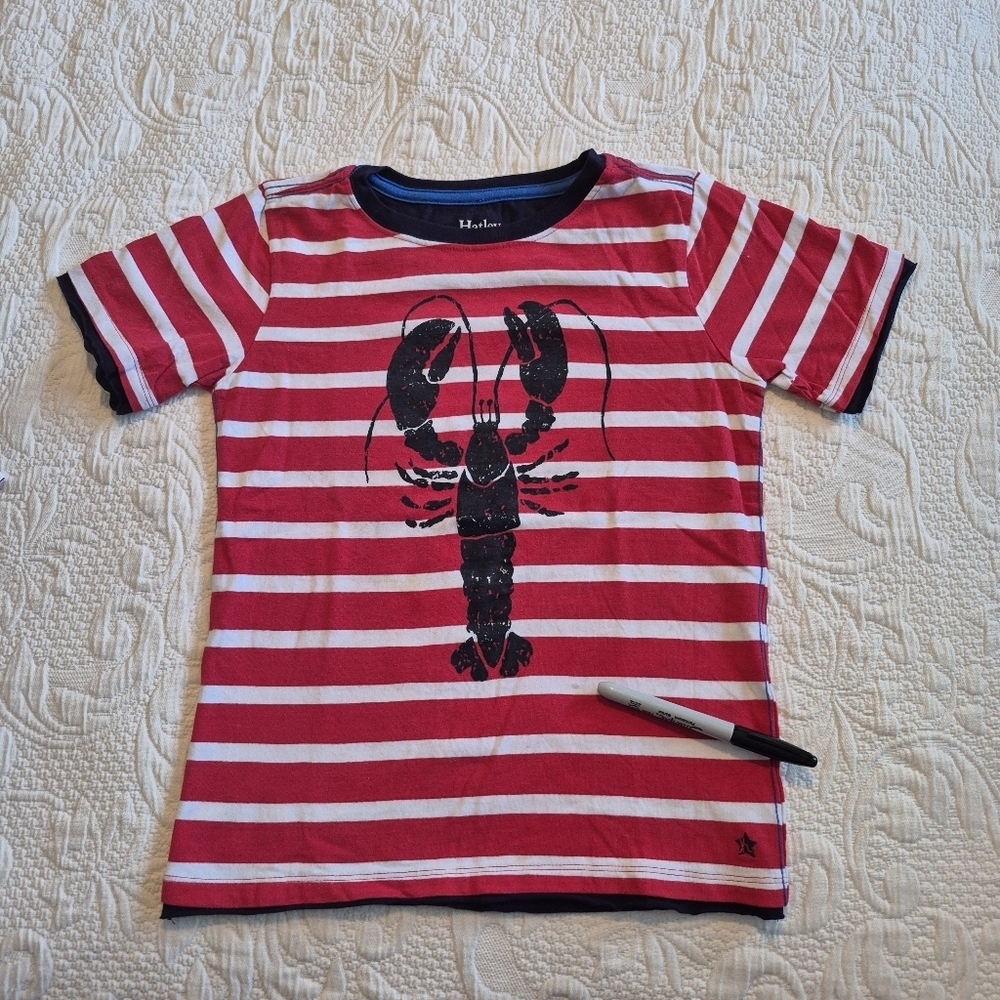 Hatley boys or girls size 7 red and white stripe lobster short sleeve shirt GUC